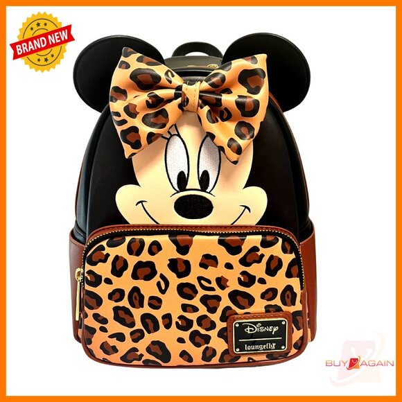 Handbags - Leopard Print Minnie Mouse Vegan Leather Shoulder Bag Adjustable Straps